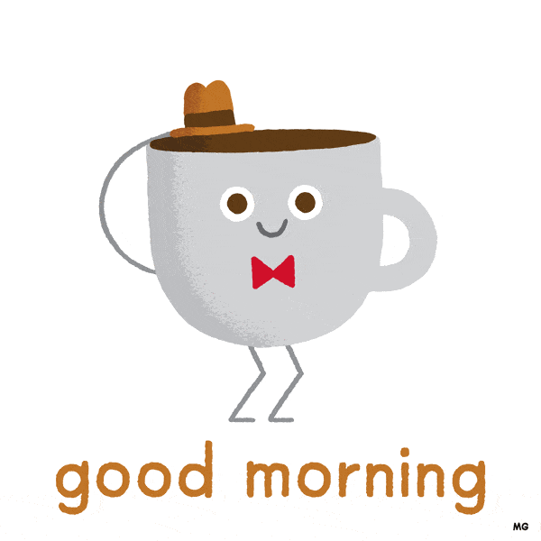Kopje koffie met een hoed die good morning zegt