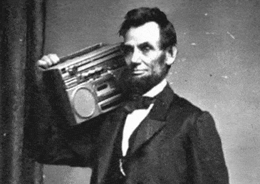 Abraham Lincoln met een boombox