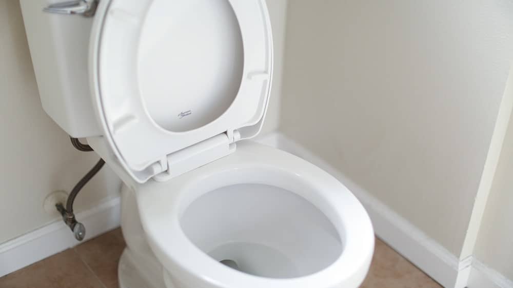 Afbeelding van een toilet waarbij de bril omhoog staat.